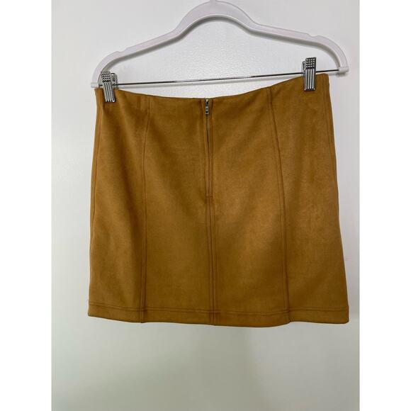Shinestar Faux Suede Mini Skirt‎ Stretch Brown Womens L Office Siren Sexy Date - Picture 2 of 6